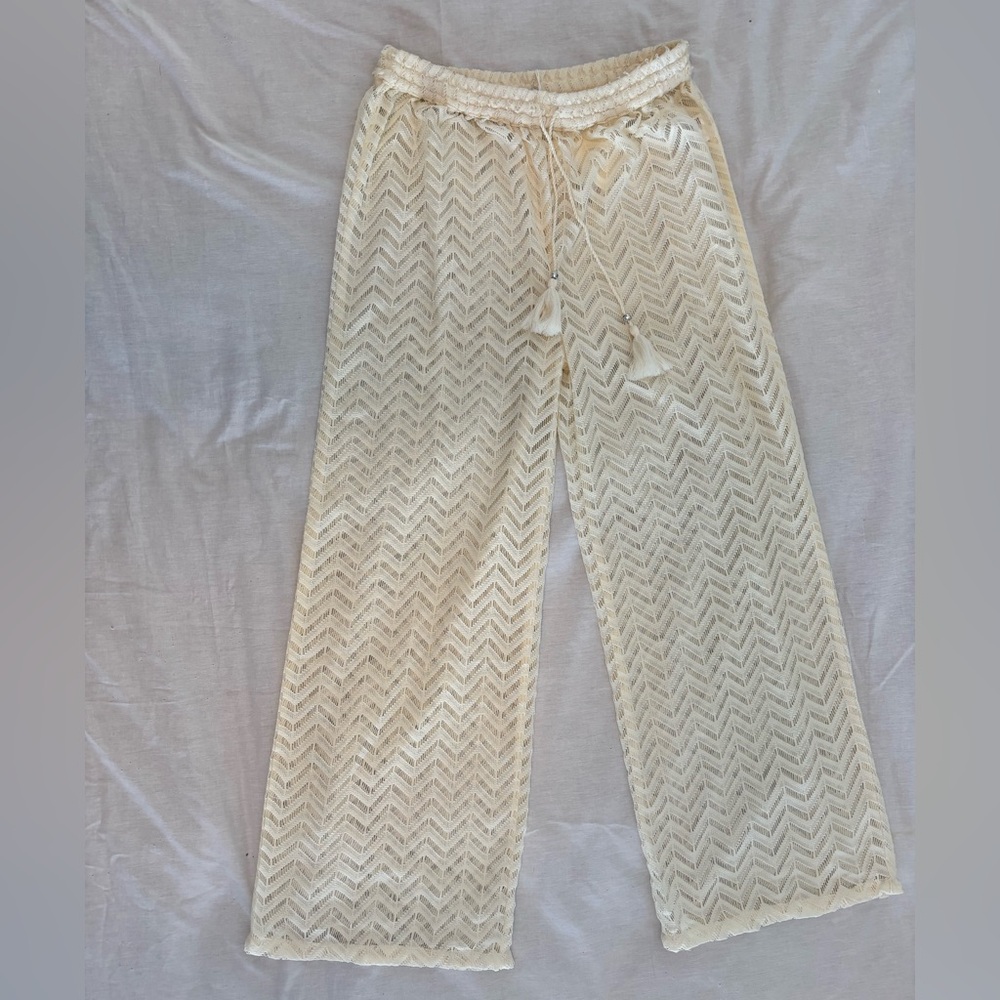Turks & Caicos NWT Chevron Lace Beach Cover Up Pants L Resort Oyster